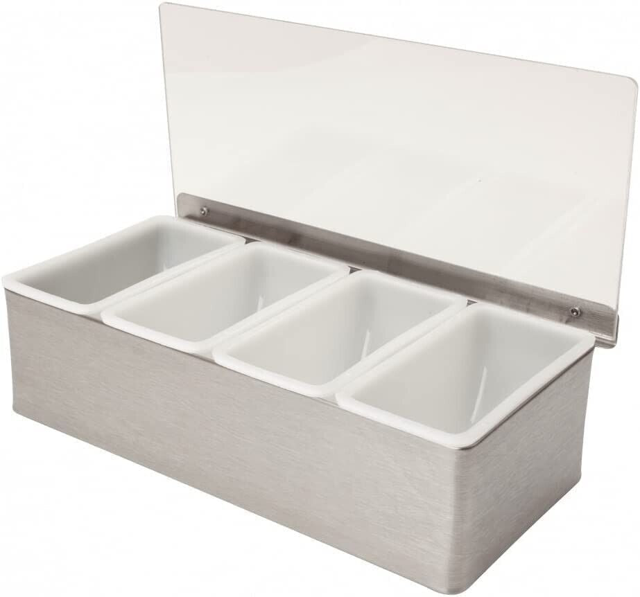 4 Compartment Stainless Steel Condiment Dispenser Bar Pub Condiment Holder
