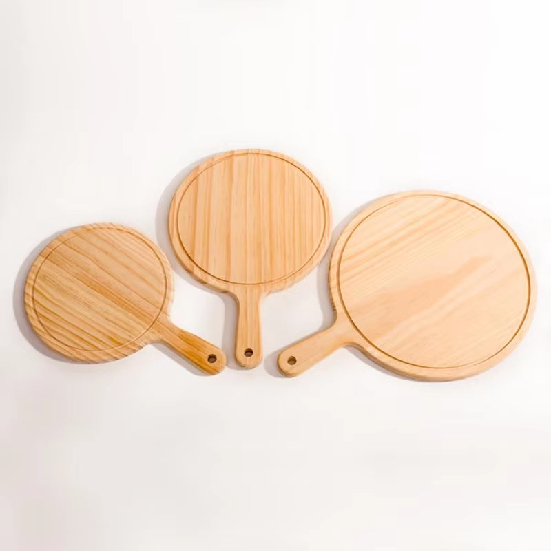 6 to 13Inch Wooden round Pizza Board with Hand Pizza Baking Tray Stone Cutting Board Platter Pizza Stone Cake Bakeware